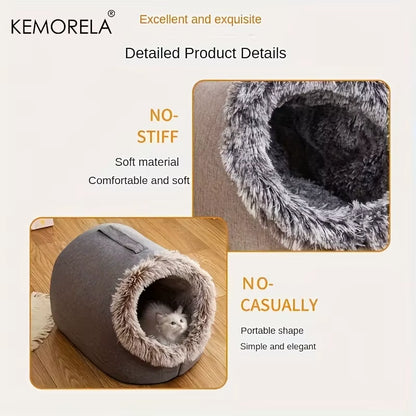 Premium Portable Cat Bed - Luxurious and Insulated Sleeping Solution with Convenient Carry Handle