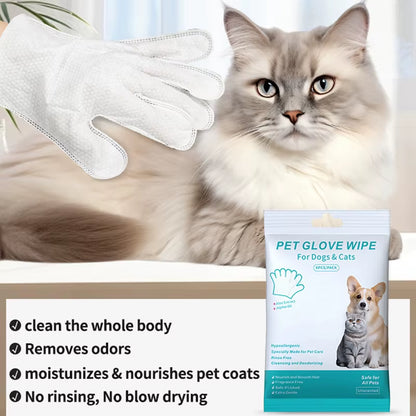 6-Piece Pet Cleaning Gloves with Deodorizing Wipes for Cats and Dogs - Gentle Wash-Free Solution