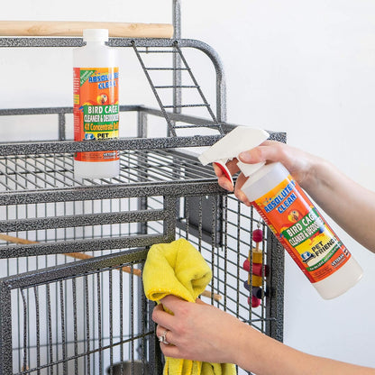 Premium Bird Cage Cleaner and Deodorizer - Effortless Spray and Wipe Application - Effectively Eliminates Bird Waste - Made in the USA - Fragrance-Free Formula (4X Concentrate - 16oz Yields 64oz)