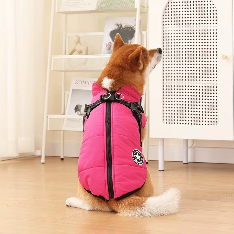 Premium Waterproof Winter Dog Jacket with Integrated Harness for Large Breeds, Ideal for Labradors, Chihuahuas, and French Bulldogs