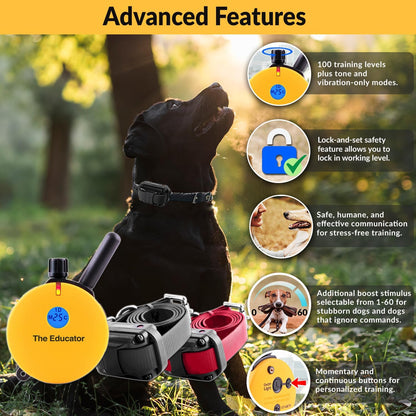 Humane Remote Dog Training Collar with 100 Safe Stimulation Levels, Night Light, Waterproof Design, Rechargeable, 3/4 Mile Range for Small to Medium Dogs - Yellow