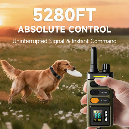 SOONCEJA 5280FT Remote Dog Training Collar - Waterproof Rechargeable E-Collar with 2 Stimulation Modes, Vibration, Tone, Night Light, and Pocket Clip for Medium to Large Dogs