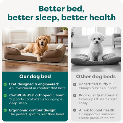 Large Memory Foam Dog Bed with Removable Bolsters and Washable Cover for Dogs up to 95 lbs - Plush Velvet Waves Comfort Sofa in Brownstone, Jumbo/XL