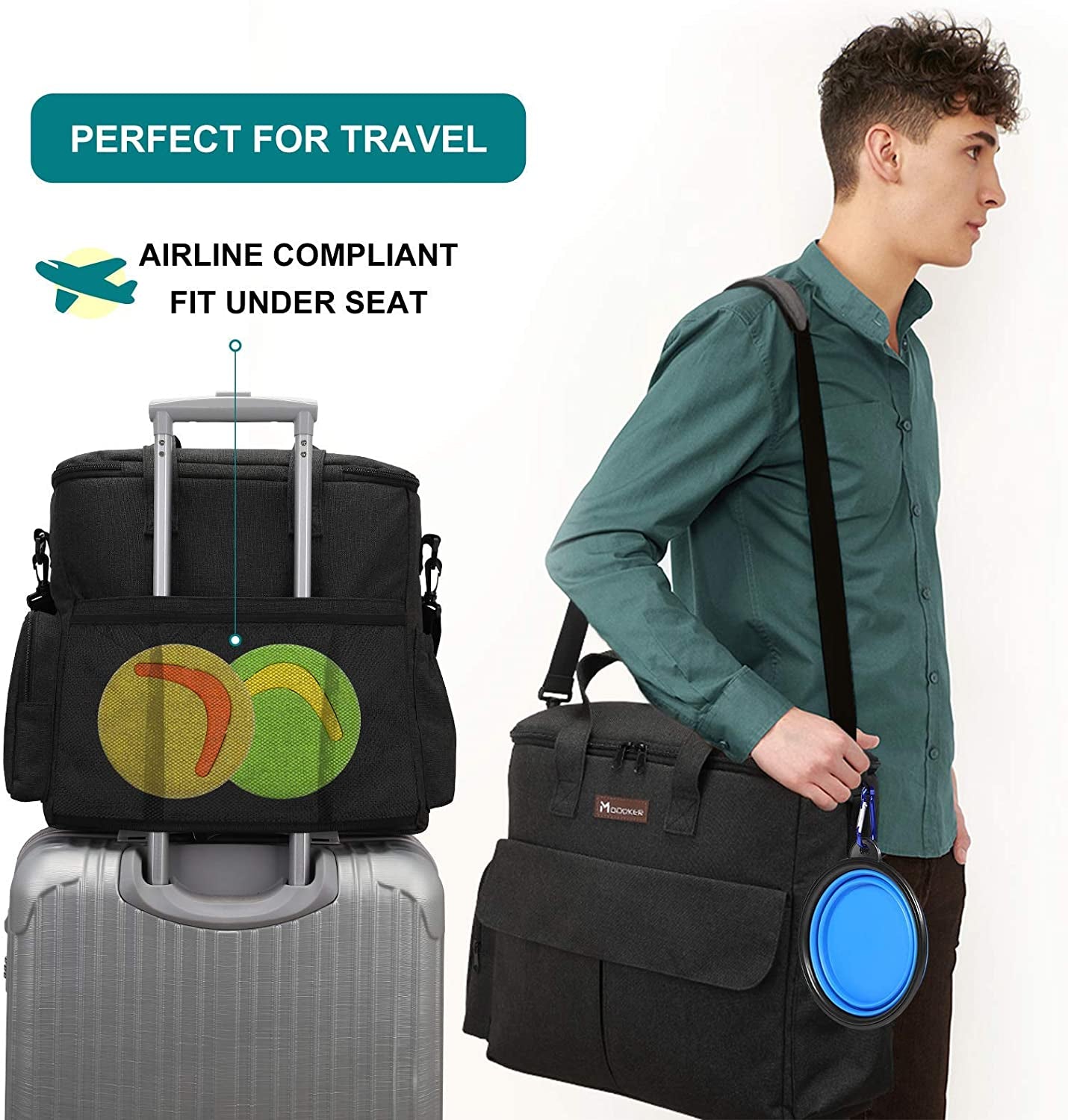 Professional Dog Travel Kit: Comprehensive Weekend Travel Bag with Organizer, Two Collapsible Bowls, and Two Food Containers (Black)