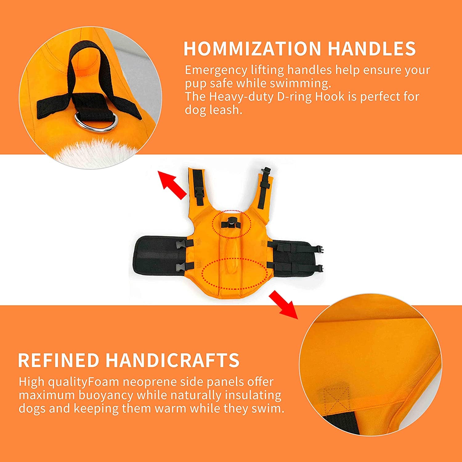 Adjustable Dog Life Jacket for Short-Nosed Breeds - Enhanced Swimming Vest (XS, Orange)