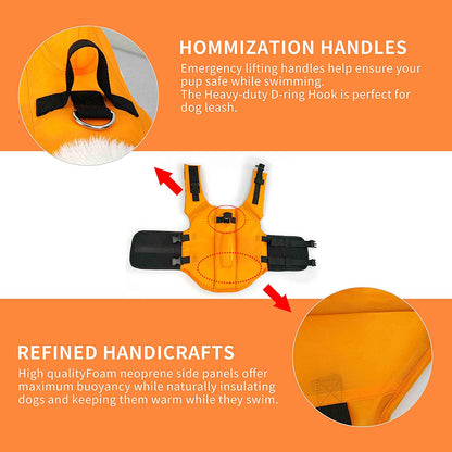 Adjustable Dog Life Jacket for Short-Nosed Breeds - Enhanced Swimming Vest (XS, Orange)