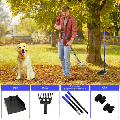 Dog Waste Management Set: Adjustable Stainless Steel Pooper Scooper Tray and Rake for All Dog Sizes