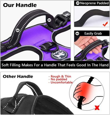 Adjustable No-Pull Dog Harness with Front Clip and Reflective Design, Soft Padded Vest with Control Handle for Small to Large Dogs (Purple, Medium)