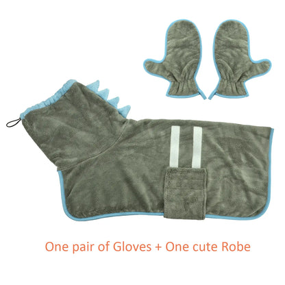 Quick-Dry Dog Bathrobe and Towel Set, Adjustable Microfiber Robe with Drying Gloves, Perfect for Cold Weather and Beach Use