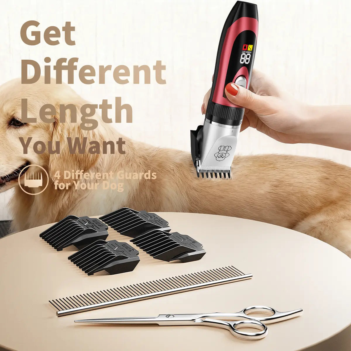 KALHELA Professional Dog Clippers with Low Noise Technology and LCD Digital Display - Rechargeable Cordless Grooming Kit for Small and Large Dogs and Cats
