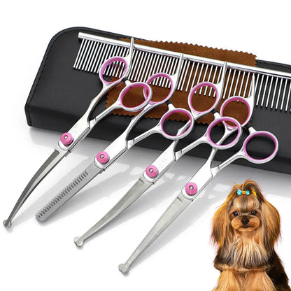 Pawzseek Professional 5-In-1 Stainless Steel Dog Grooming Scissors Set with Safety Round Tips - Ideal for Cats as Well