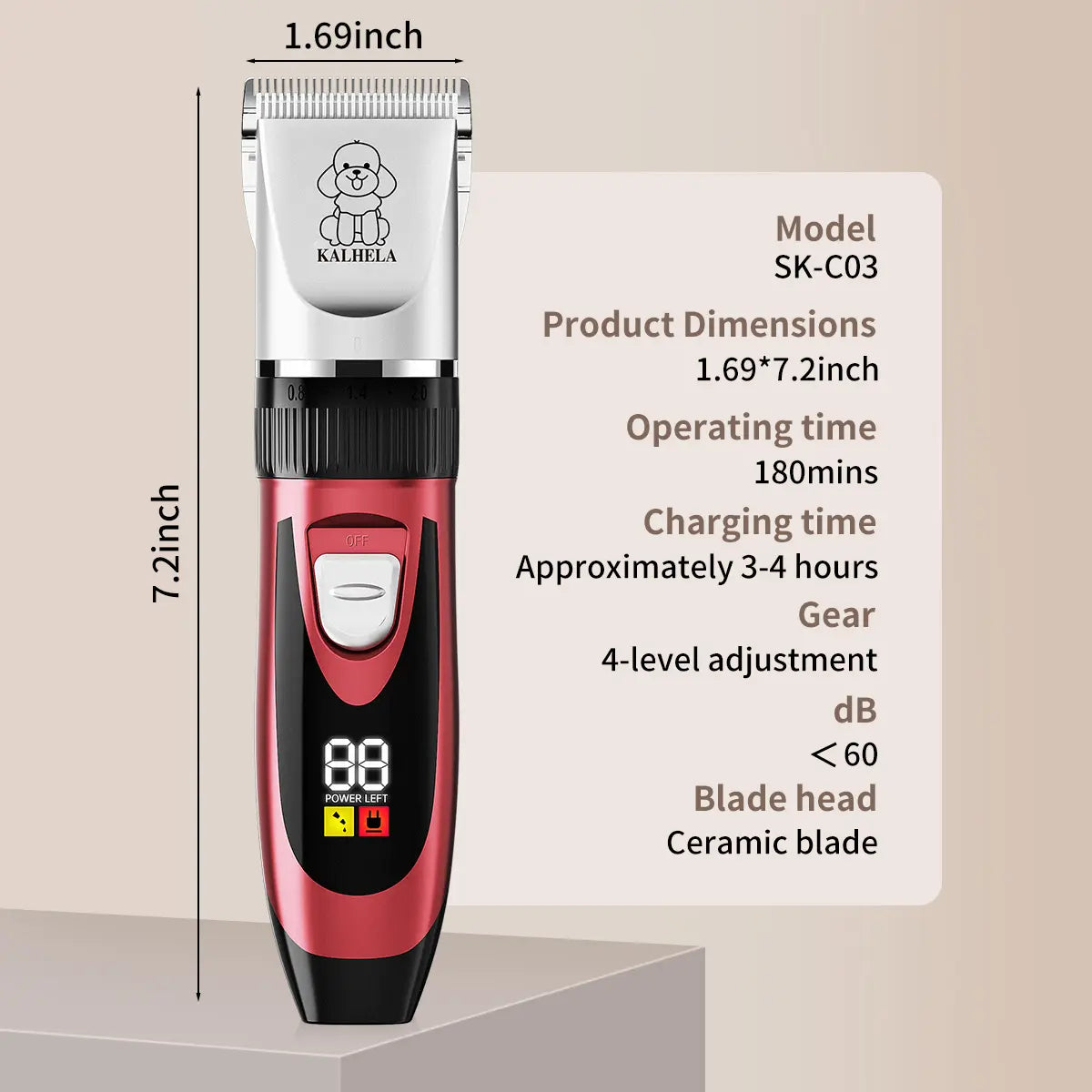 KALHELA Professional Dog Clippers with Low Noise Technology and LCD Digital Display - Rechargeable Cordless Grooming Kit for Small and Large Dogs and Cats