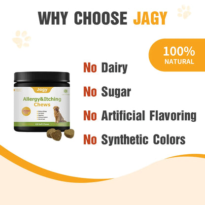 Jagy Omega-3 Allergy Relief Chews for Dogs - 120 Natural Fish Oil Treats for Itchy Skin, Hot Spots, and Shedding with Advanced Skin & Coat Vitamins for Optimal Pet Health