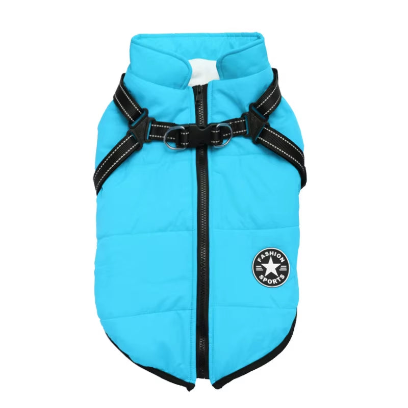 Premium Waterproof Winter Dog Jacket with Integrated Harness for Large Breeds, Ideal for Labradors, Chihuahuas, and French Bulldogs