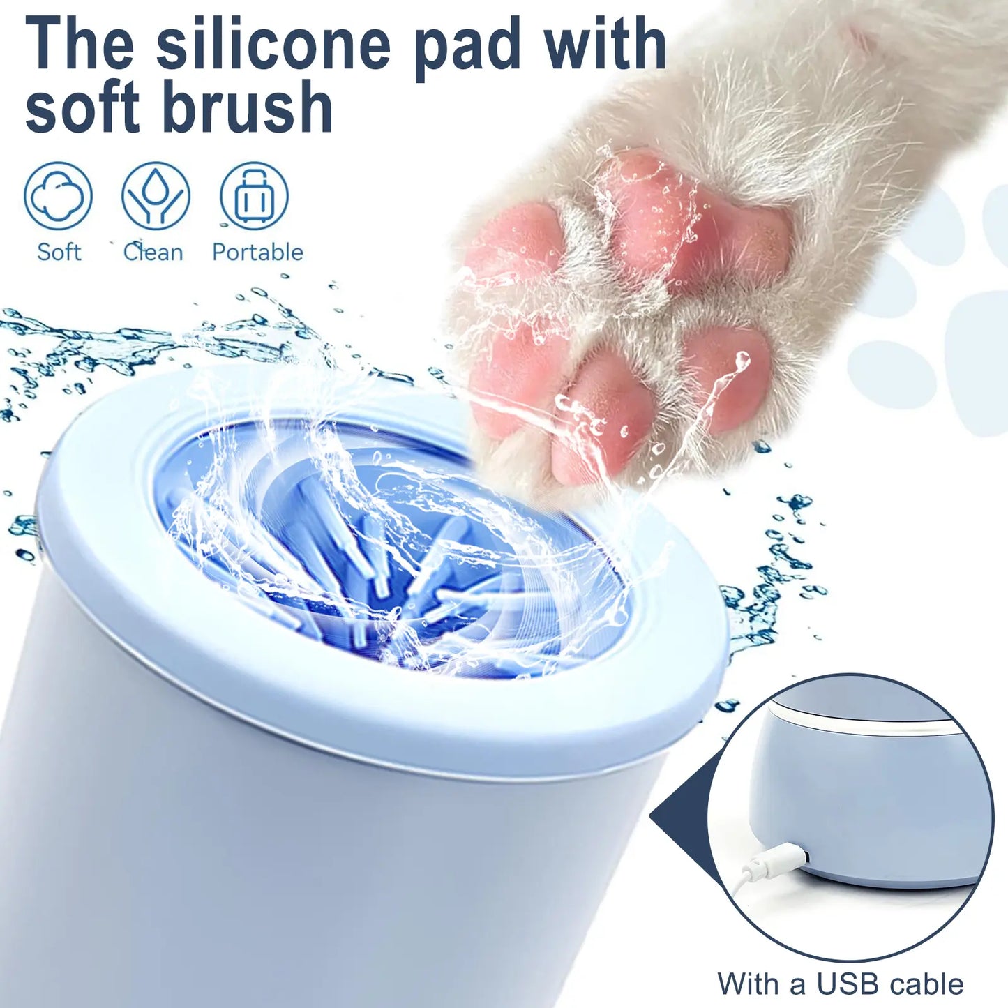 Portable Electric Dog Paw Cleaner and Massager - USB Rechargeable Paw Washing Cup for Small to Medium Dogs with ABS Silicone Bristles and 1500mAh Battery, One-Button Operation Pet Grooming Tool