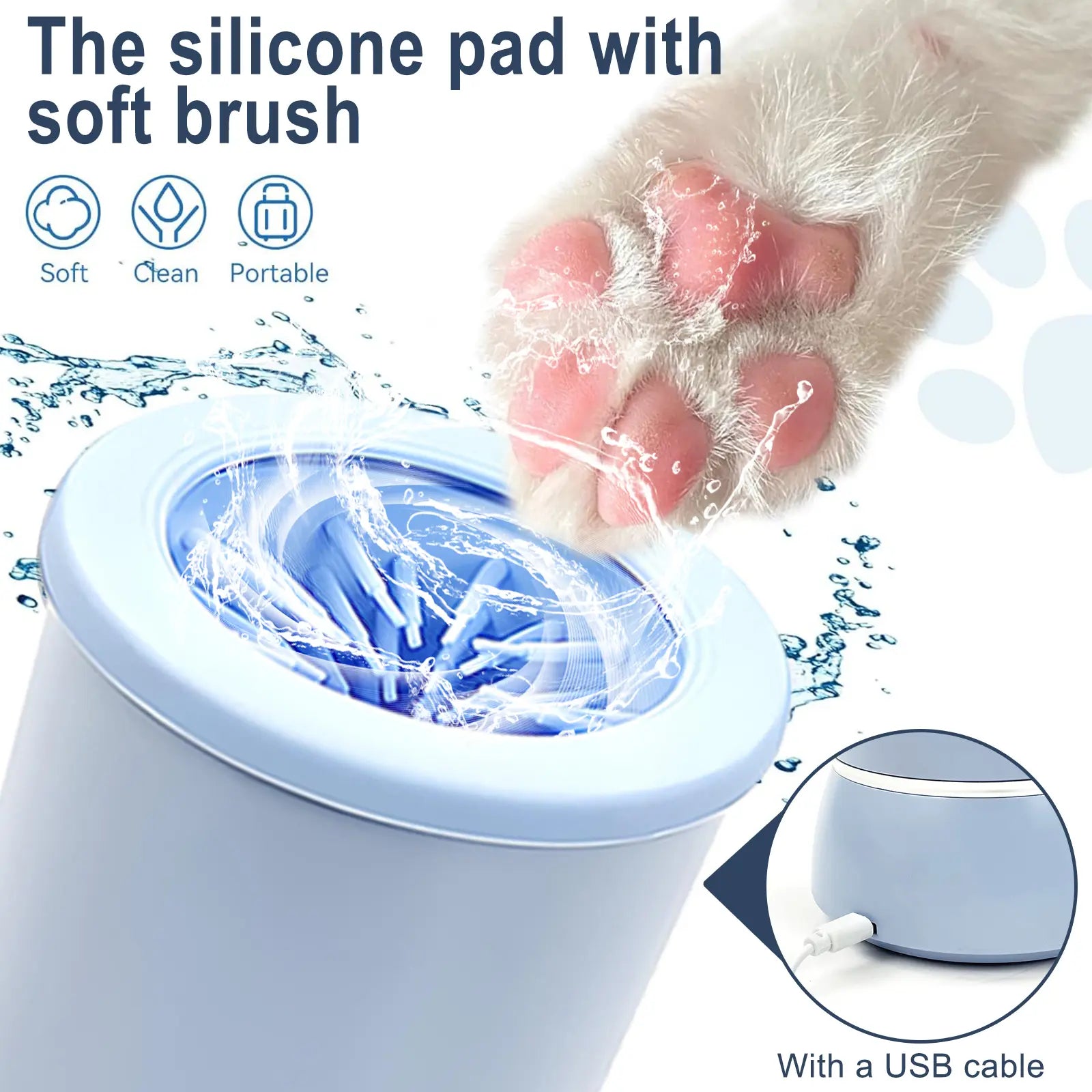 Portable Electric Dog Paw Cleaner and Massager - USB Rechargeable Paw Washing Cup for Small to Medium Dogs with ABS Silicone Bristles and 1500mAh Battery, One-Button Operation Pet Grooming Tool