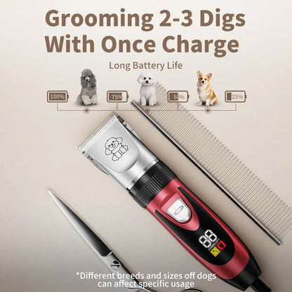 KALHELA Professional Dog Clippers with Low Noise Technology and LCD Digital Display - Rechargeable Cordless Grooming Kit for Small and Large Dogs and Cats