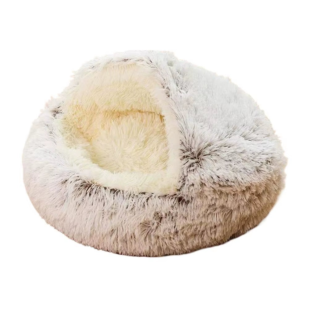 Winter Plush Round Pet Bed - Cozy Nesting Cushion for Small Dogs and Cats