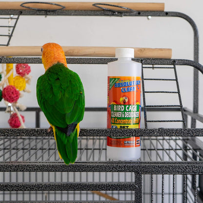 Premium Bird Cage Cleaner and Deodorizer - Effortless Spray and Wipe Application - Effectively Eliminates Bird Waste - Made in the USA - Fragrance-Free Formula (4X Concentrate - 16oz Yields 64oz)