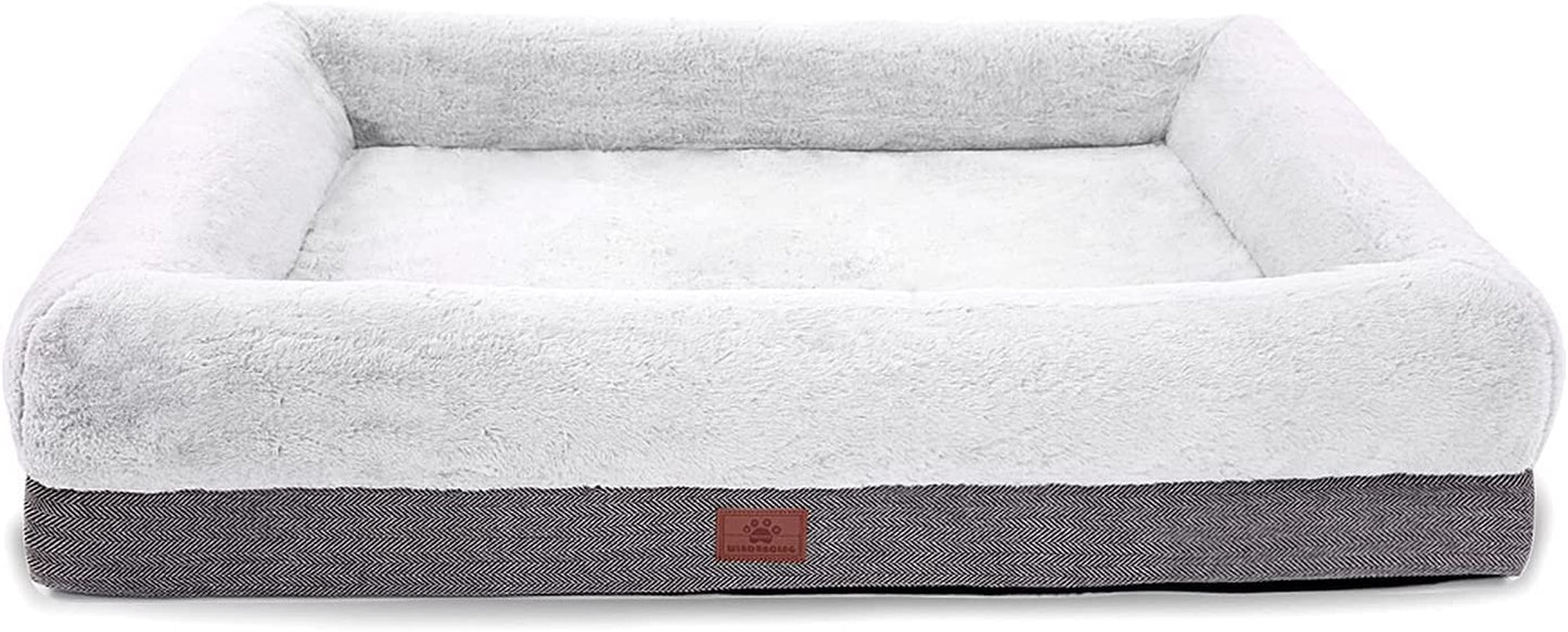 Extra Large Orthopedic Dog Bed with Bolster Sides, Removable and Washable Cover, Non-Slip Base, and Egg Foam Cushion, 46 x 30 Inches, Gray