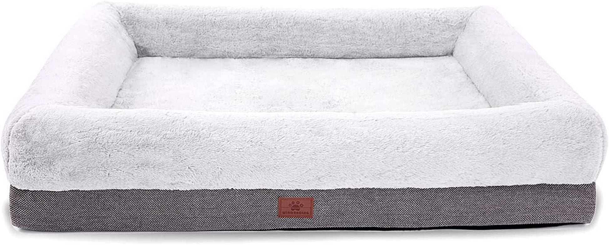 Extra Large Orthopedic Dog Bed with Bolster Sides, Removable and Washable Cover, Non-Slip Base, and Egg Foam Cushion, 46 x 30 Inches, Gray