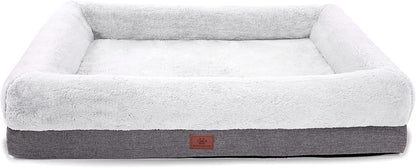 Extra Large Orthopedic Dog Bed with Bolster Sides, Removable and Washable Cover, Non-Slip Base, and Egg Foam Cushion, 46 x 30 Inches, Gray