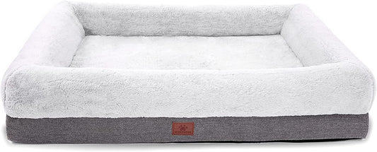 Extra Large Orthopedic Dog Bed with Bolster Sides, Removable and Washable Cover, Non-Slip Base, and Egg Foam Cushion, 46 x 30 Inches, Gray