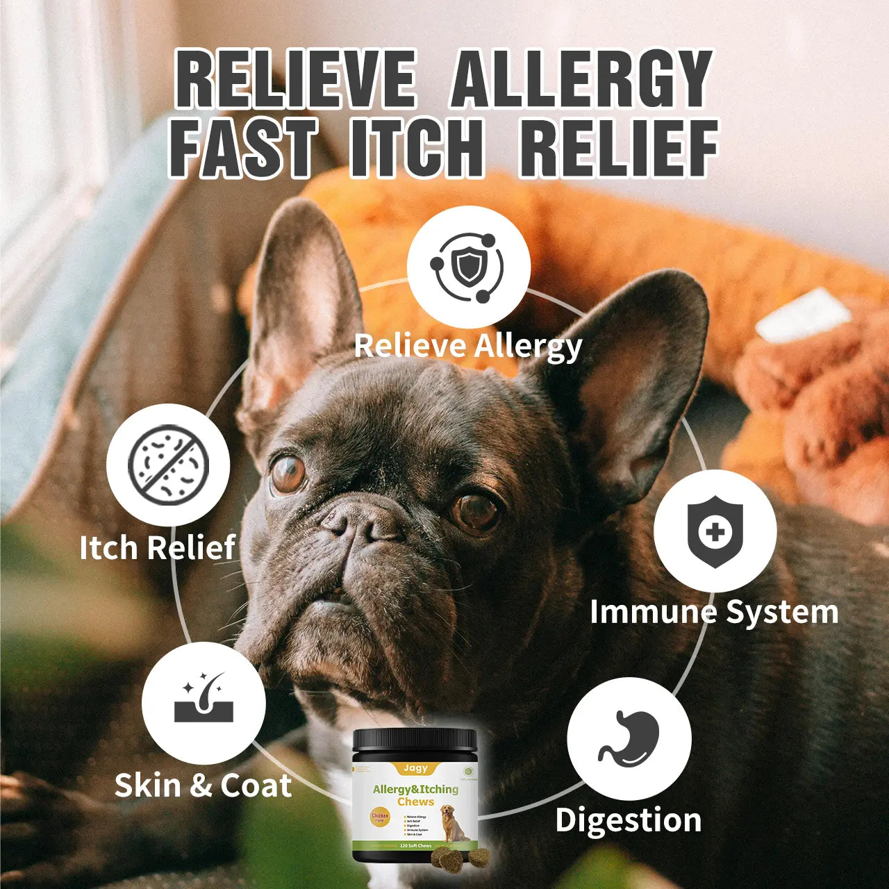 Jagy Omega-3 Allergy Relief Chews for Dogs - 120 Natural Fish Oil Treats for Itchy Skin, Hot Spots, and Shedding with Advanced Skin & Coat Vitamins for Optimal Pet Health