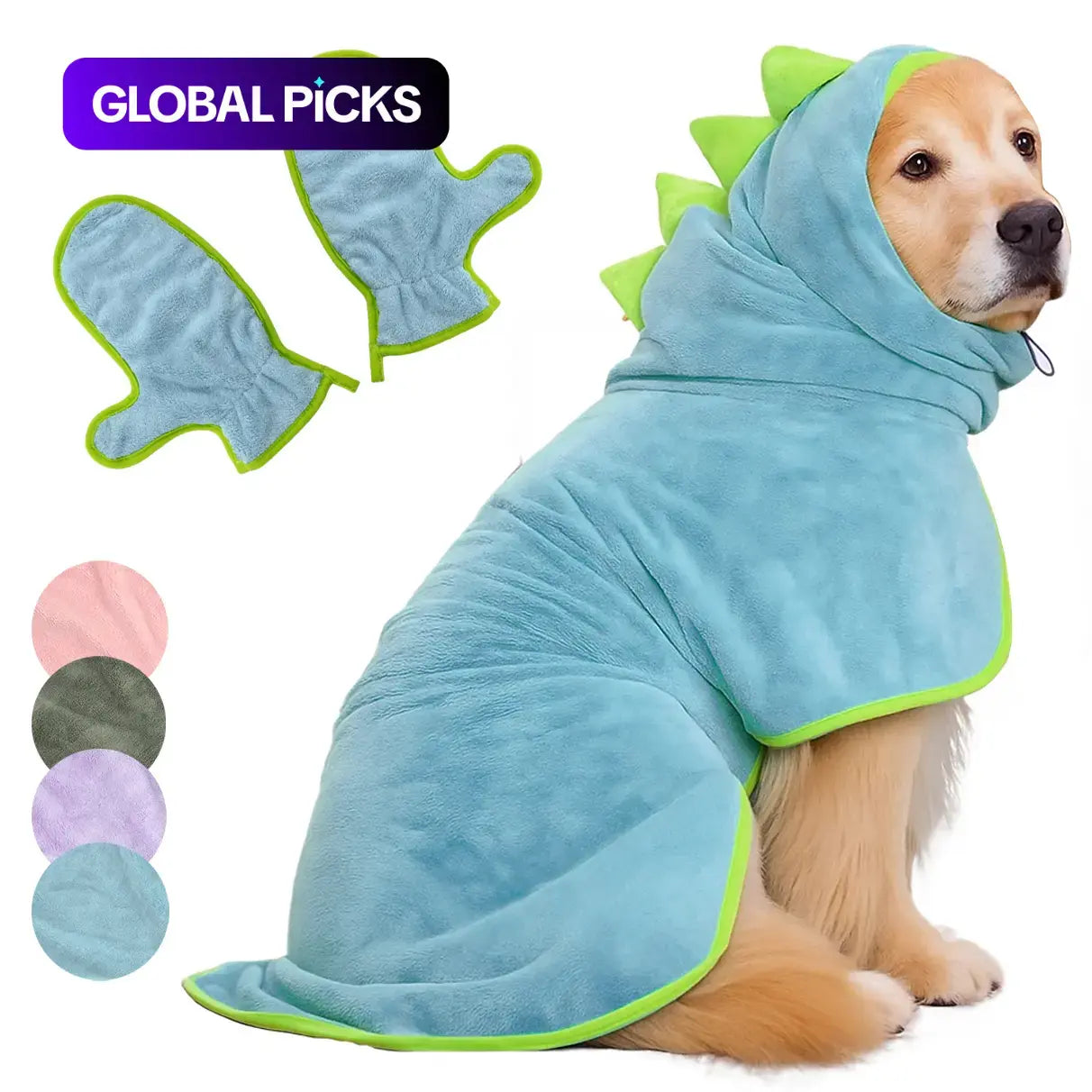 Quick-Dry Dog Bathrobe and Towel Set, Adjustable Microfiber Robe with Drying Gloves, Perfect for Cold Weather and Beach Use