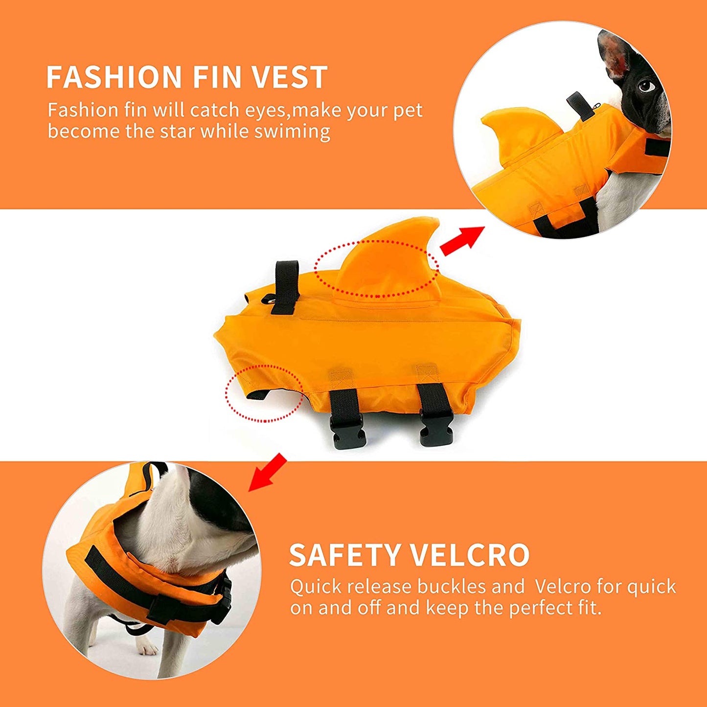 Adjustable Dog Life Jacket for Short-Nosed Breeds - Enhanced Swimming Vest (XS, Orange)