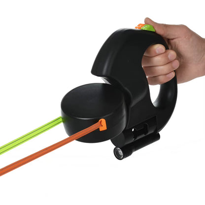 3M Reflective Retractable Dog Leash for Small Breeds with 360° Swivel, Tangle-Free Dual Walking Capability and Integrated Lighting System