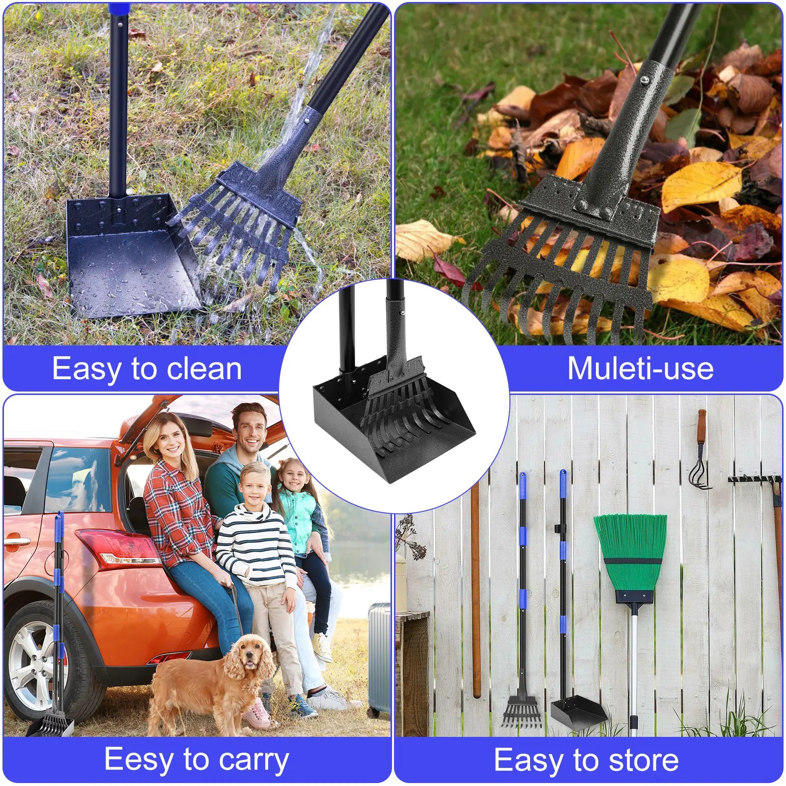 Dog Waste Management Set: Adjustable Stainless Steel Pooper Scooper Tray and Rake for All Dog Sizes