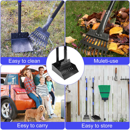 Dog Waste Management Set: Adjustable Stainless Steel Pooper Scooper Tray and Rake for All Dog Sizes