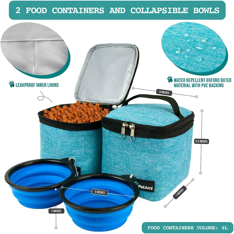 Professional Dog Travel Backpack - Airline Approved, Versatile Diaper Bag for Puppies, Essential Accessories for Camping and Hiking, Includes Food Container and Collapsible Bowls, Ideal Gift for Dog Owners, Teal Blue