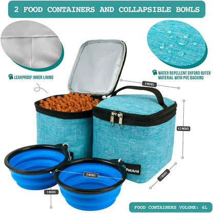 Professional Dog Travel Backpack - Airline Approved, Versatile Diaper Bag for Puppies, Essential Accessories for Camping and Hiking, Includes Food Container and Collapsible Bowls, Ideal Gift for Dog Owners, Teal Blue