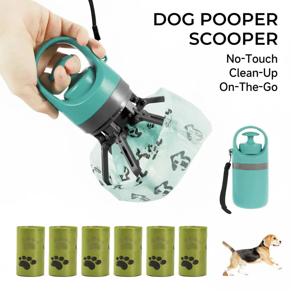 UFORU Portable Pet Waste Scooper with 6 Dog Waste Bags and Dispenser - Compact Outdoor Essential for Pet Care