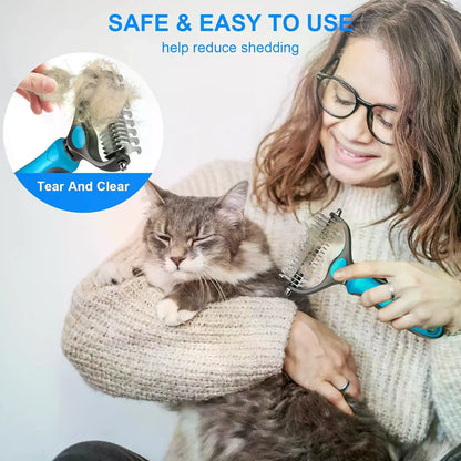 Professional Pet Grooming Brush - Dual-Sided Shedding and Dematting Undercoat Rake for Dogs and Cats, Effectively Reducing Shedding and Loose Fur