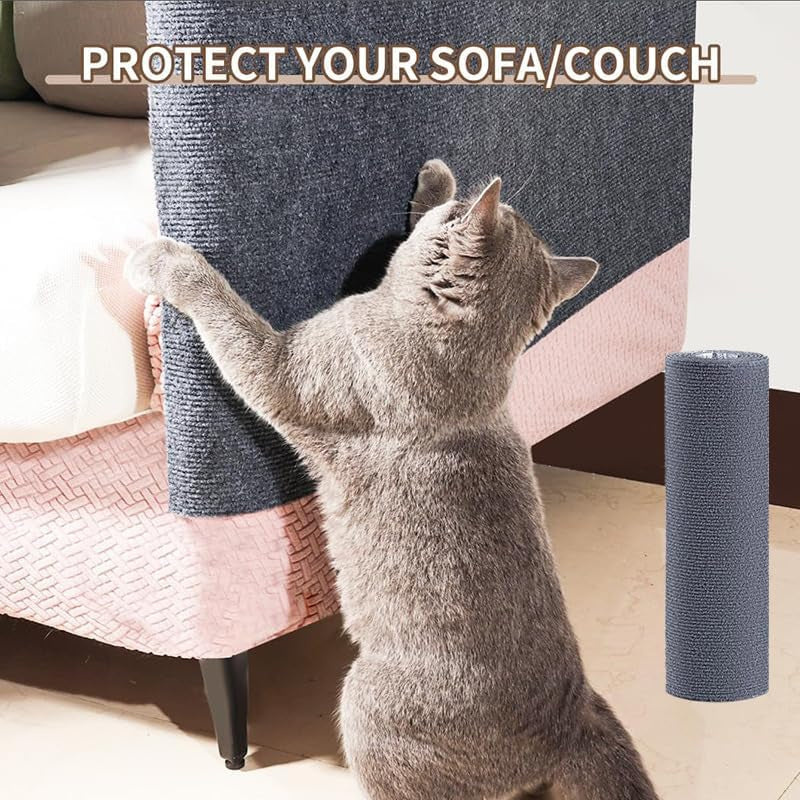 Self-Adhesive Cat Scratch Furniture Protector Mat - Customizable Scratch Pad for Cat Trees, Doors, and Couches (Dark Gray, 11.8 x 23 Inches)