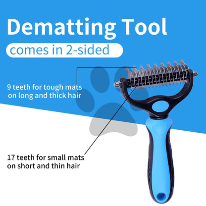 Professional Pet Grooming Brush - Dual-Sided Shedding and Dematting Undercoat Rake for Dogs and Cats, Effectively Reducing Shedding and Loose Fur