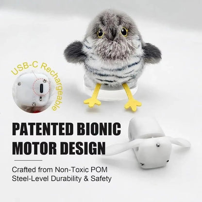 USB Rechargeable Interactive Plush Cat Toy with Flapping and Chirping Functions for Indoor Use