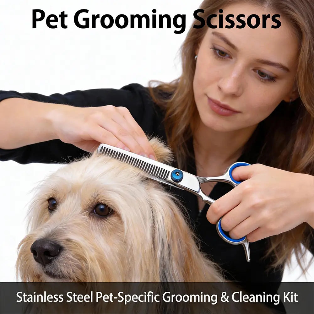 Pawzseek Professional 5-In-1 Stainless Steel Dog Grooming Scissors Set with Safety Round Tips - Ideal for Cats as Well