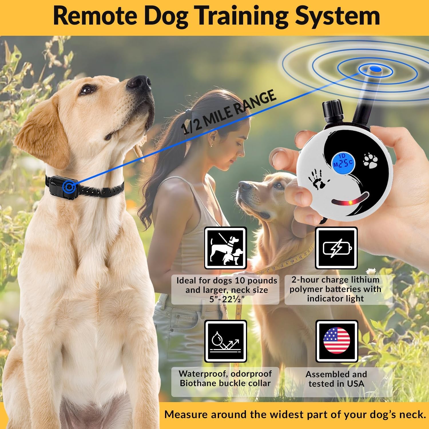 Rechargeable E-Collar Dog Training System with Remote and Clicker for Small to Medium Dogs, Humane Tapping Stimulation, 100 Levels, Tone, Light, 1/2 Mile Range, Single Dog Use, Zen Series