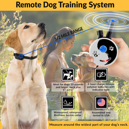Rechargeable E-Collar Dog Training System with Remote and Clicker for Small to Medium Dogs, Humane Tapping Stimulation, 100 Levels, Tone, Light, 1/2 Mile Range, Single Dog Use, Zen Series