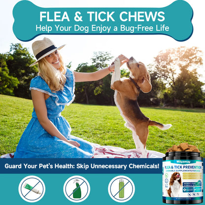 Woyamay Dog Flea and Tick Chews - 200 Count Omega-3 Enriched Natural Supplement for Daily Flea and Tick Support in Puppies of All Breeds and Sizes, Chicken Flavor