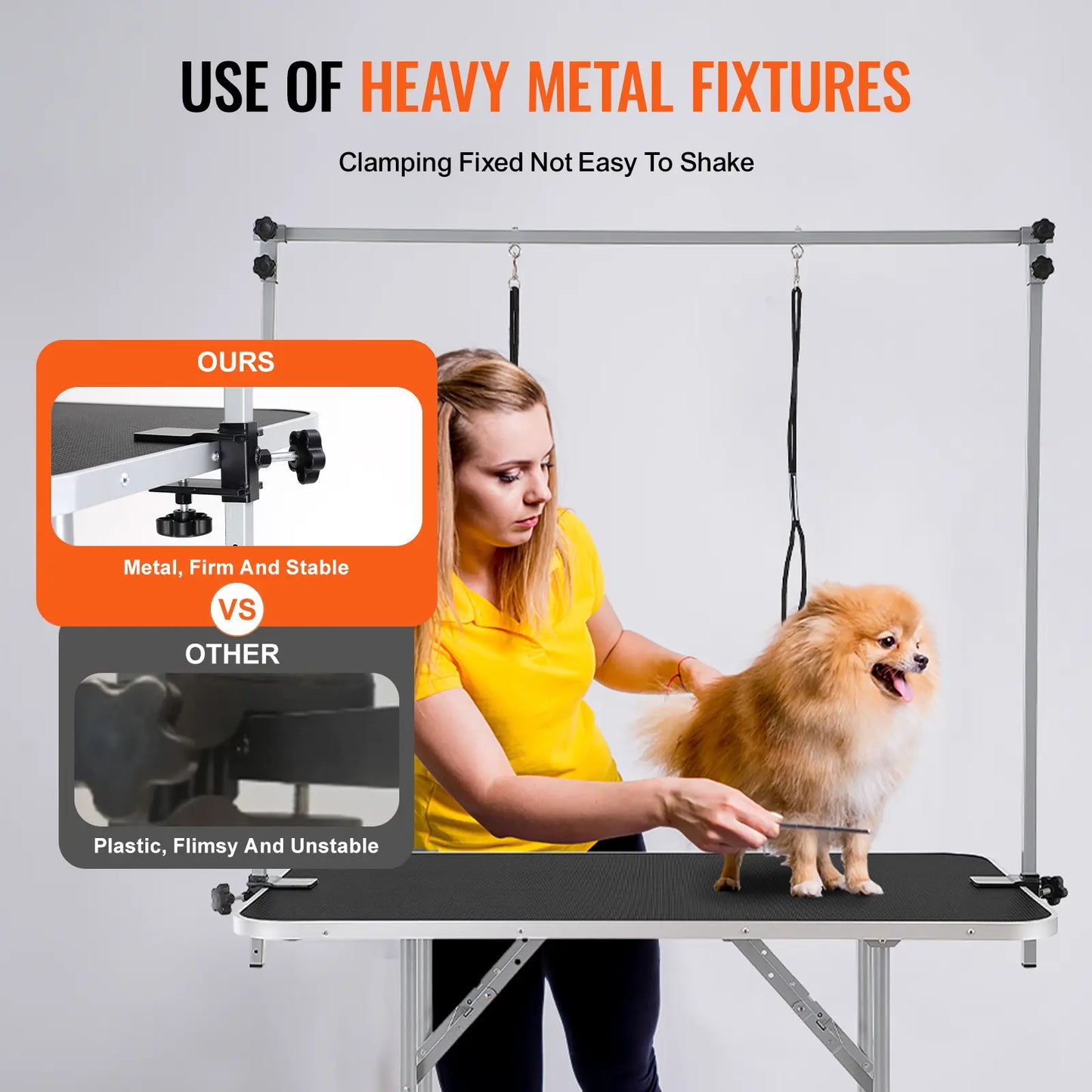 VEVOR Professional Pet Grooming Table with Two Arms and Clamp, 46'' Foldable Grooming Station for Medium and Small Dogs, Includes Free No-Sit Haunch Holder and Grooming Loop, Supports Up to 330 lbs