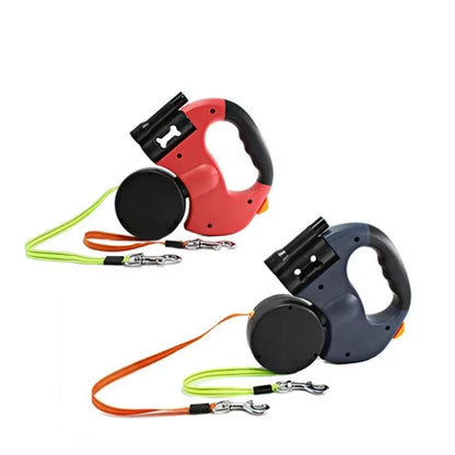 LED Automatic Retractable Dog Leash with Dual Heads and Built-in Storage Compartment - Premium Pet Accessories