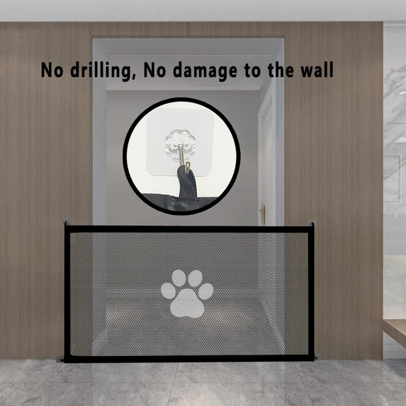 Premium Dog Safety Mesh Gate with 4 Hooks - Indoor and Outdoor Pet Enclosure Solution