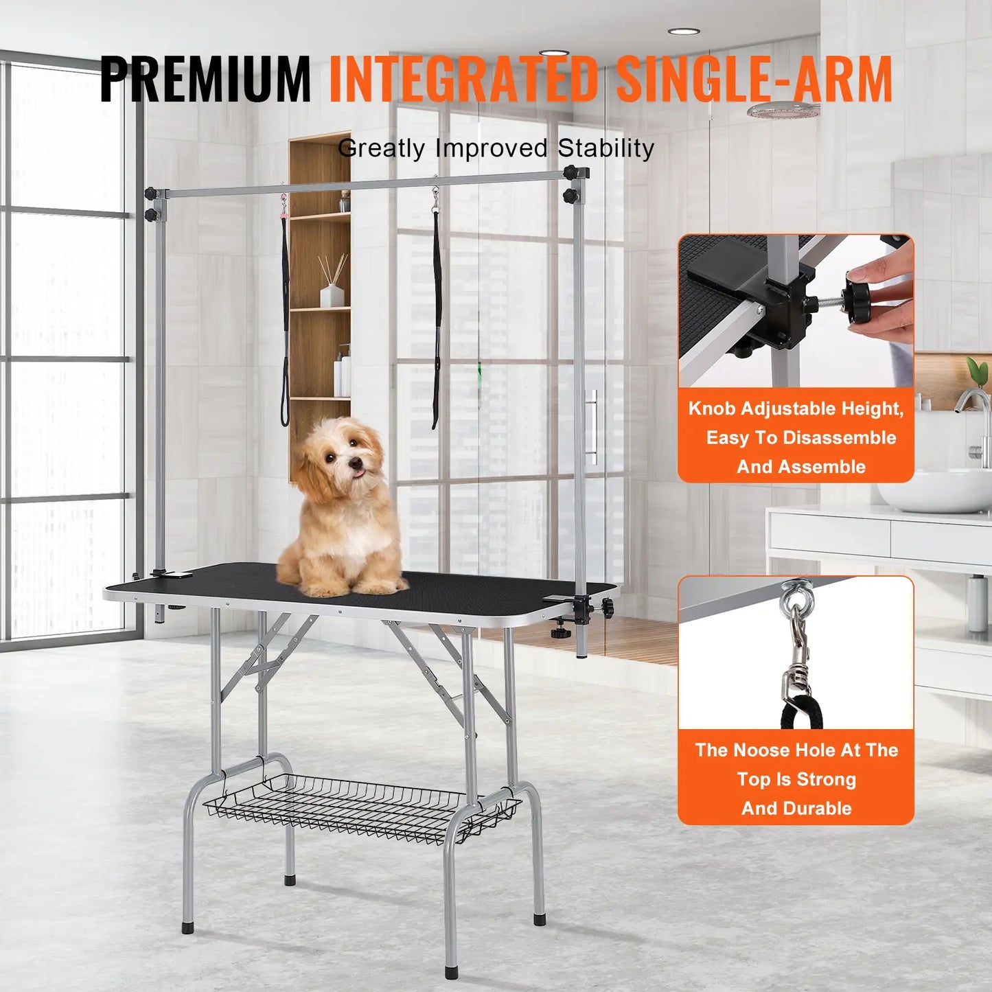 VEVOR Professional Pet Grooming Table with Two Arms and Clamp, 46'' Foldable Grooming Station for Medium and Small Dogs, Includes Free No-Sit Haunch Holder and Grooming Loop, Supports Up to 330 lbs