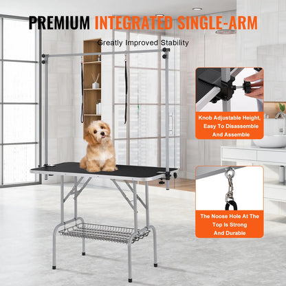VEVOR Professional Pet Grooming Table with Two Arms and Clamp, 46'' Foldable Grooming Station for Medium and Small Dogs, Includes Free No-Sit Haunch Holder and Grooming Loop, Supports Up to 330 lbs
