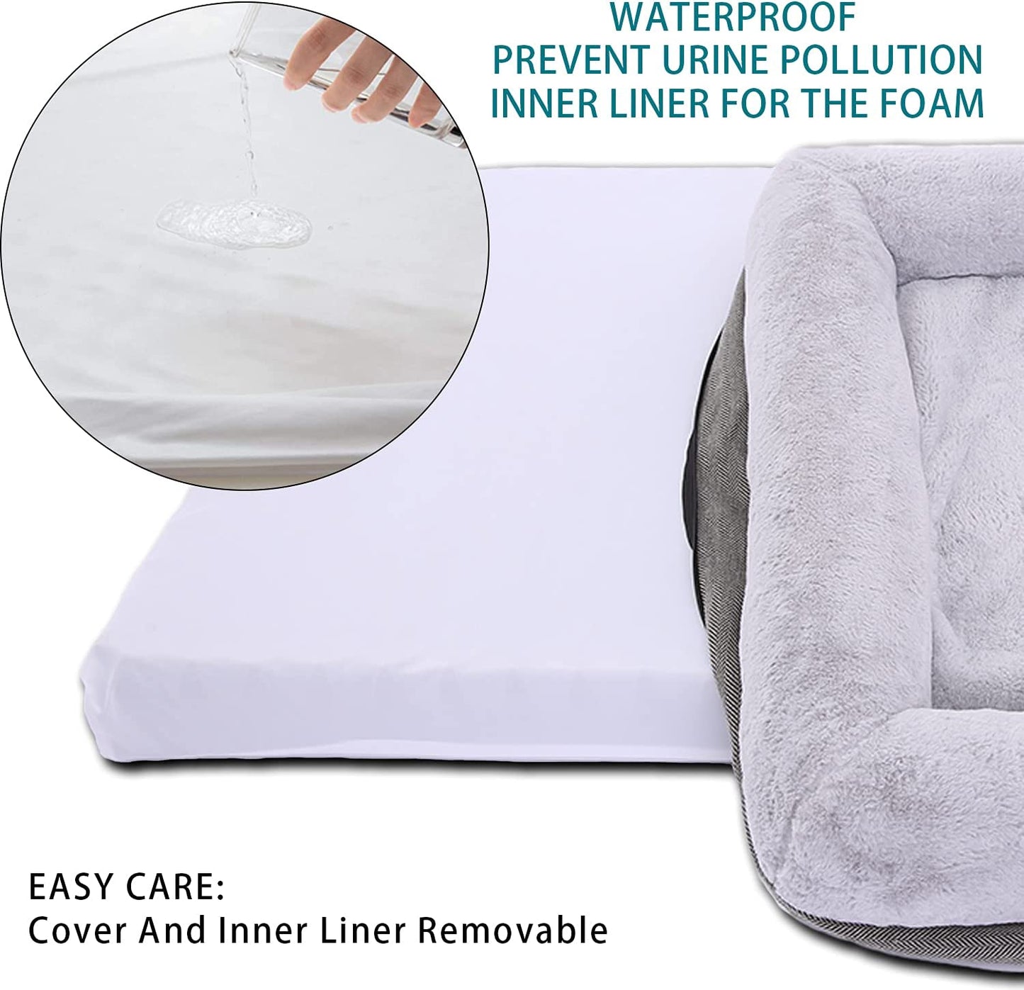 Extra Large Orthopedic Dog Bed with Bolster Sides, Removable and Washable Cover, Non-Slip Base, and Egg Foam Cushion, 46 x 30 Inches, Gray